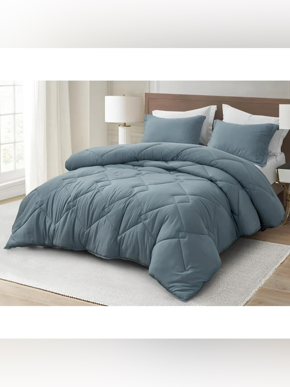 Blue king 3 piece Quilted king Comforter Set - Soft Microfiber Bedding